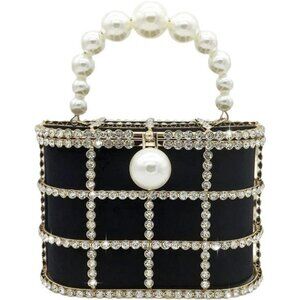 Evening Handbags with Pearl Rhinestones Wedding Bucket Totes Bags Party Clutch